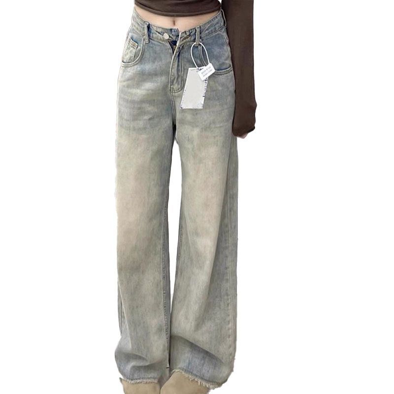 Jeans Confortáveis Mulheres Anos Cintura Alta Design Vintage Senso da Juta Soltos Skinny Retos Calças Jeans de Perna Larga para Mulheres Calças Jeans Longas