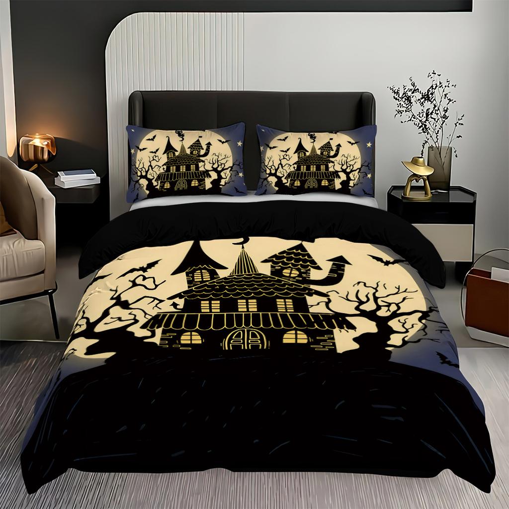 Halloween Theme Bedding Set 3D Printed Duvet Cover Set Skin-Friendly Single Double Size Halloween Decor Duvet Cover Set Gifts