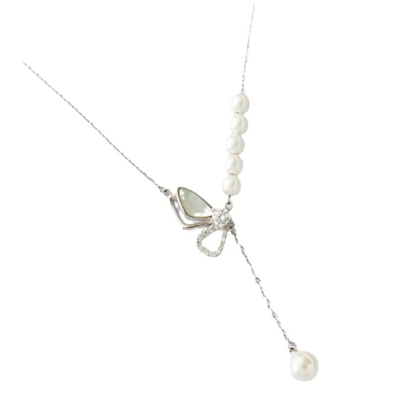 S925 Sterling Silver Collarbone Necklace Link Chain for Girls Summer Shell Pearl Moissanite Pendant Light Luxury Style