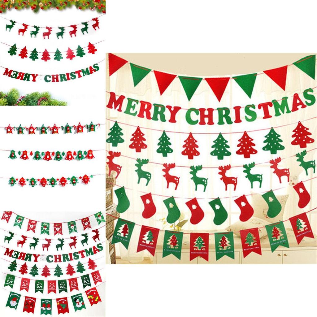 Festive Merry Christmas Bunting Hanging Banner Flag For Xmas Party Decoration