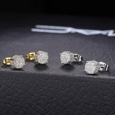 Full Diamond Earrings Zircon Micropaved Color Electroplated Round Earrings for Women