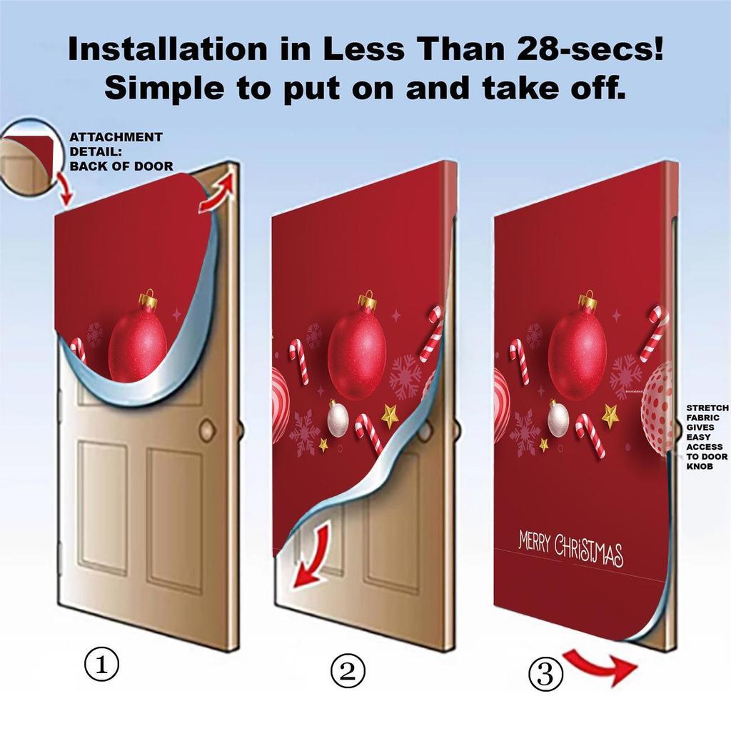 Four-Sided Stretch Christmas Door Cover - Easy Install with Festive Pattern