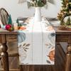 1 Piece Of Autumn-Themed Watercolor Table Runner With Pumpkins, Autumn Leaves, And Small Flowers, Suitable For Autumn And Thanksgiving Decorations