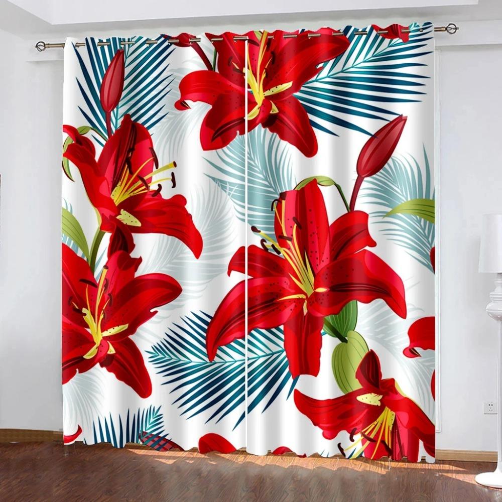 Tende Oscuranti Floreali con Gigli Rosa e Neri per Camera da Letto, Soggiorno, Bagno, Cucina, Porta. Alta Ombreggiatura, Nuovo Motivo