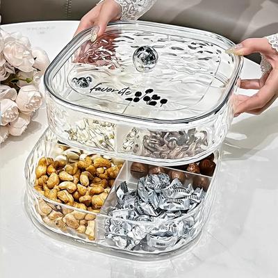 Luxusní talíř na sušené ovoce, Podnos na sušené ovoce s víkem s vodní vlnou, Domácí úložný box na svačiny a sušené ovoce, Kreativní krabička na ořechy a cukroví