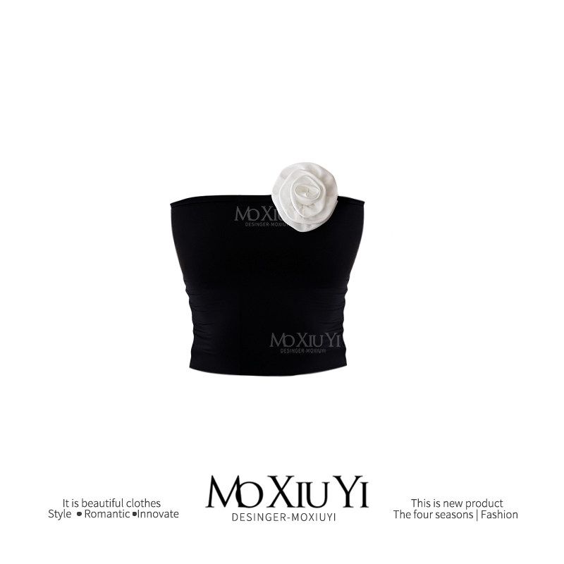 MOX [In Stock] Camellia Open Black Tube Top Tops Women s Summer Sexy Sexy Open Back Sleeveless Outwear Vest Black Tube Top S