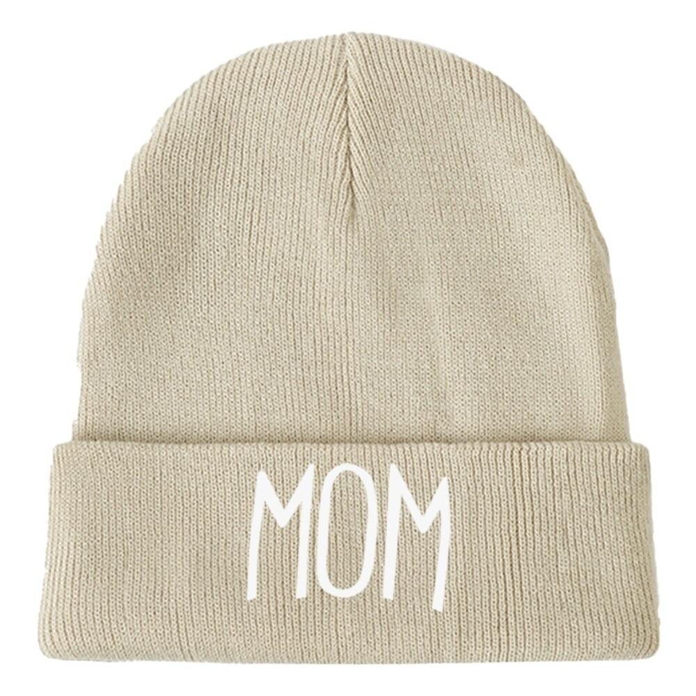 Family Matching MOM DAD Knit Beanie Elastic Turn-Up Brim Matching Hat Warm Couple Hat Cold Weather