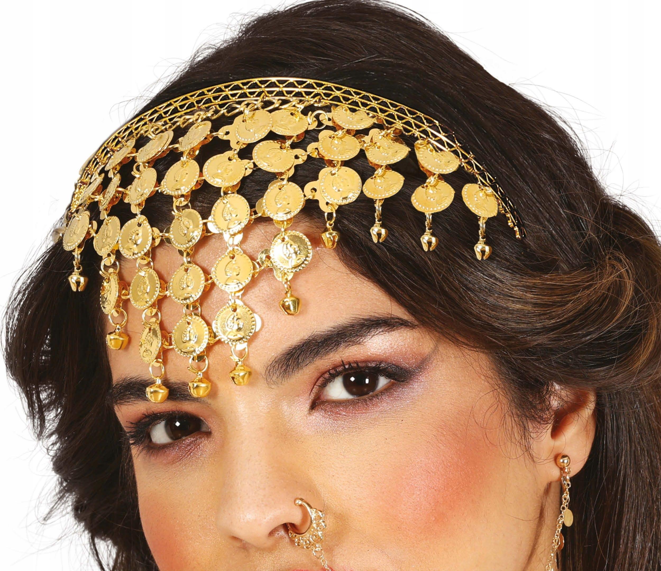 Bandeau Arabe Gitane Ornement de Tête Avec Pièces d'Or Médaillons Carnaval beige