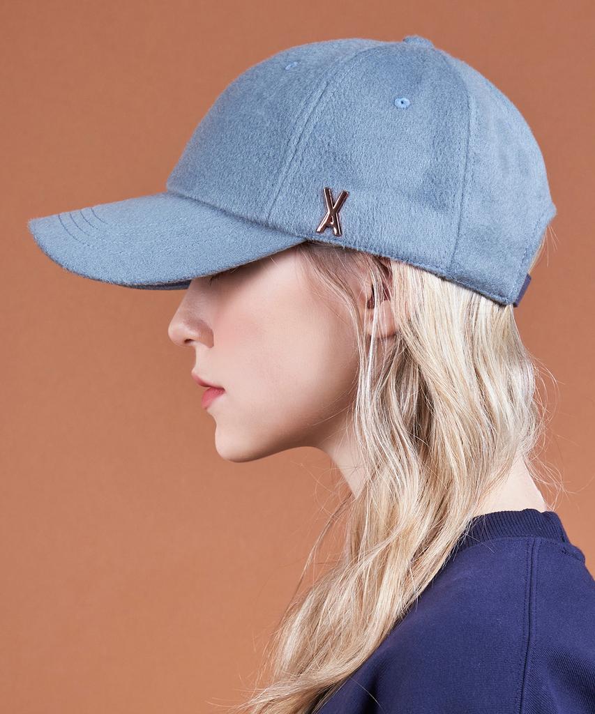 Bajal Studded Logo Wool Oversized Ball Cap Blue