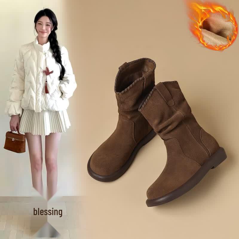 ZHR Women s Retro Plush Snow Ankle Boots 39