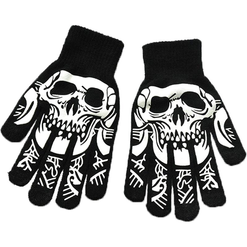 

Унисекс, перчатки с черепом на половину пальца, перчатки для Хэллоуина, зимние светящиеся перчатки без пальцев, вязаные Велоспорт, катание на коньках пешком