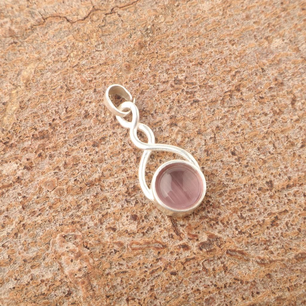 Purple Cat's Eye 925 Sterling Silver Pendant, Handmade Silver Jewelry, Gorgeous Cat's Eye Gemstone Jewelry For Gift