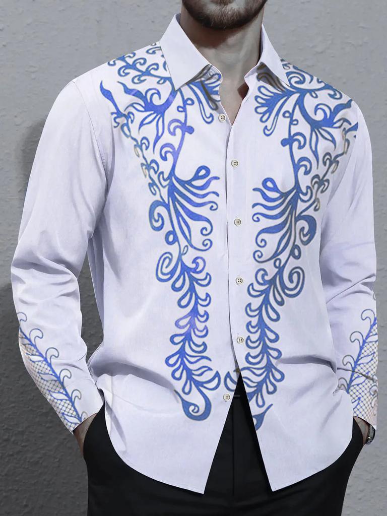 Men's Stand Collar Striped Long Sleeve Shirt, Stylish Casual Top