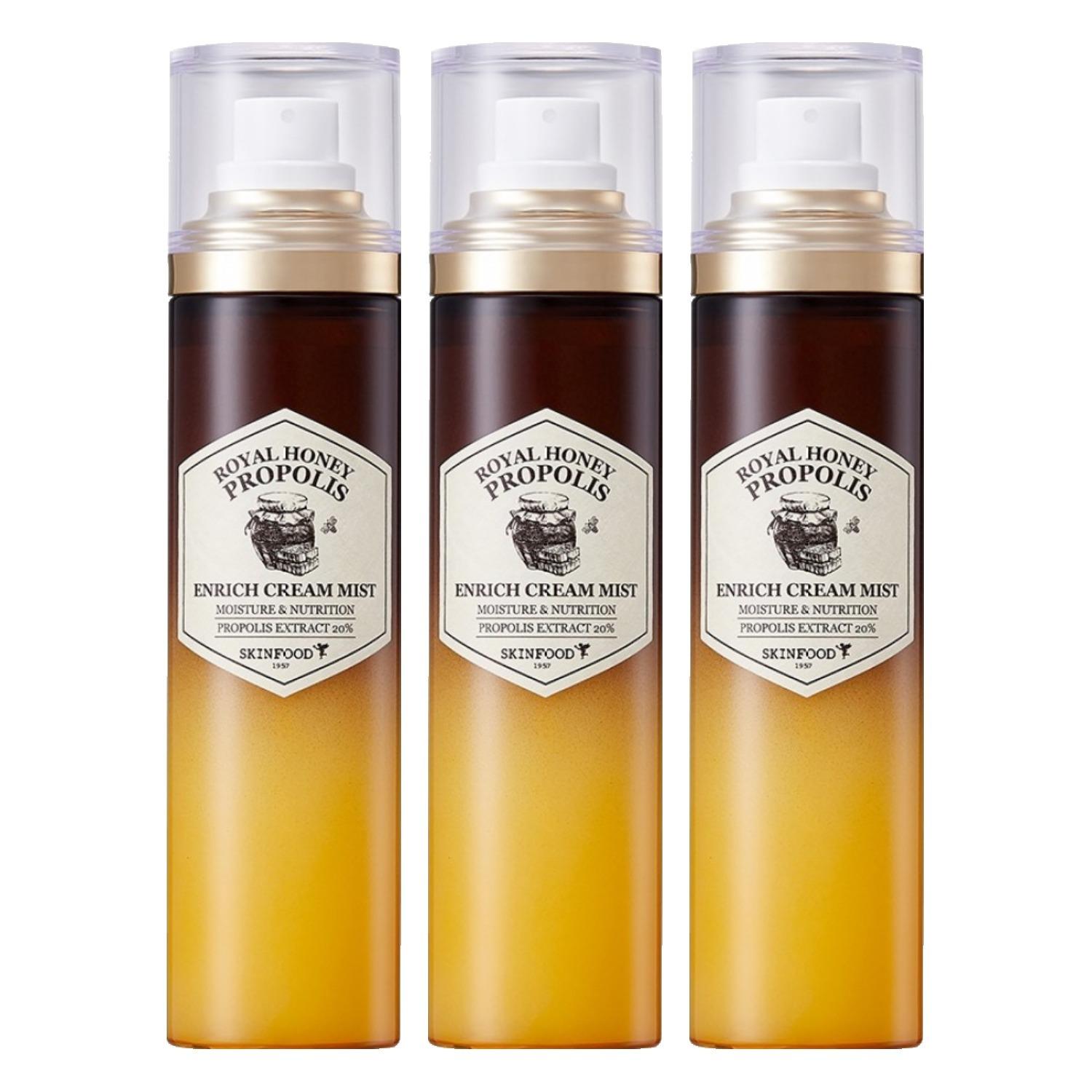 SKINFOOD Royal Honey Propolis Enrich Cream Mist 120ml (3-Pack) - Ultra-Hydrating & Glowing Facial Mist - Radiant Korean Skincare Bundle