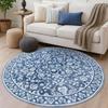 Blau-Weißer Runder Teppich Teppiche für den Eingangsbereich Waschbarer Kreis-Teppich Rutschfester Runder Wohnzimmerteppich Bedruckter Faux-Wolle Vintage Runder