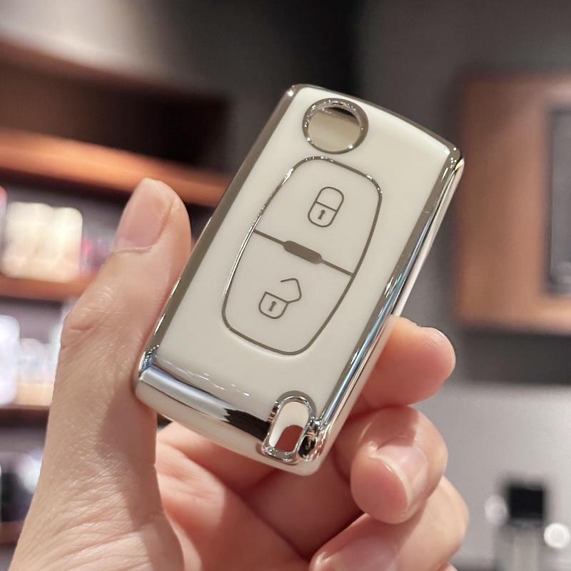 Schlüsselanhänger-Hülle für Peugeot 207 307 308 407 3008 5008 807 Expert Partner Citroen C2 C3 Picasso Berlingo Dispatch für 2-Tasten-Klapp