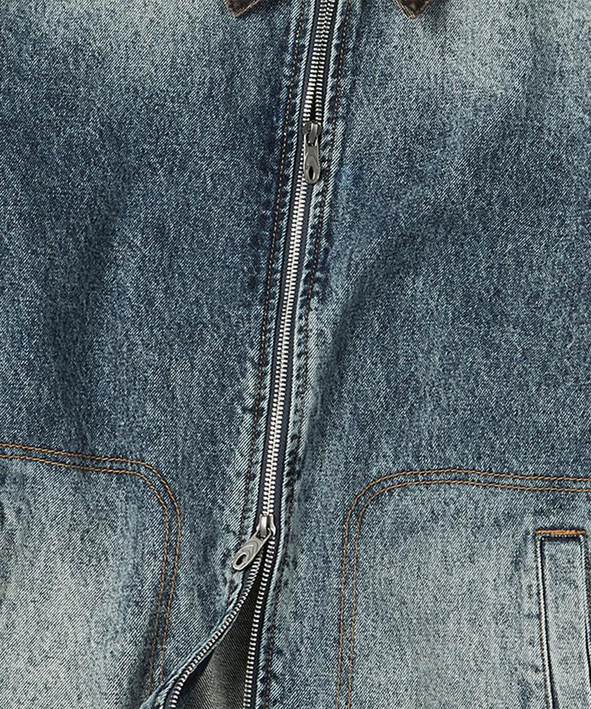 Travel Skeleton Denim Zip-Up Jacket Indigo Blue