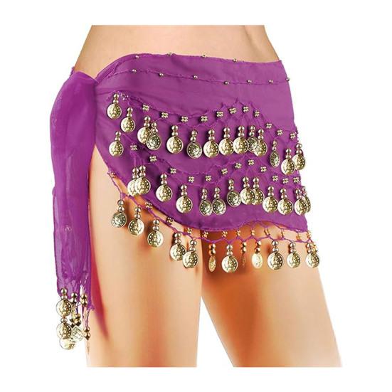 Belly Dance Hip Scarf Women Waist Scarf Belly Dance Skirt with 98 Golden Coins Knot Tying Hip Wrap for Dance Training Performance Beach Wear