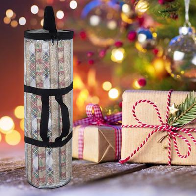 Christmas Wrapping Paper Storage Bag with Handle Transparent Zipper Closure Waterproof PVC Xmas Gift Wrap Paper Organizer