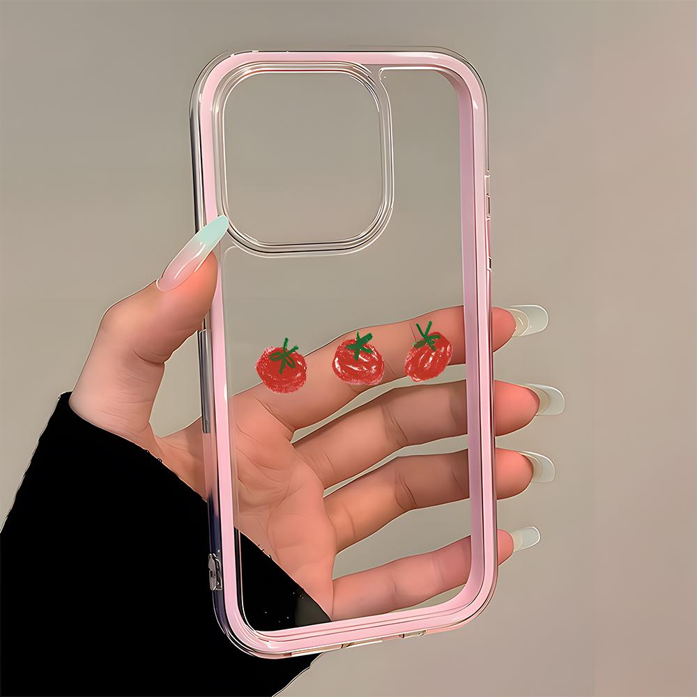 Cute Tomato Pattern Phone Case For iPhone 11 12 13 14 15 16 17 Pro Max Plus 17 Air 2 In 1 Candy Color Clear Silicone Soft Cover