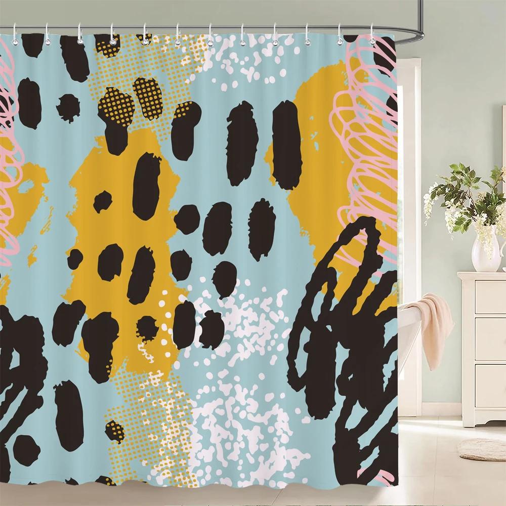 Abstract Bohemian Shower Curtain Medieval Minimalist Art Polyester Fabric Shower Curtain Bathroom Decoration Curtain with Hooks