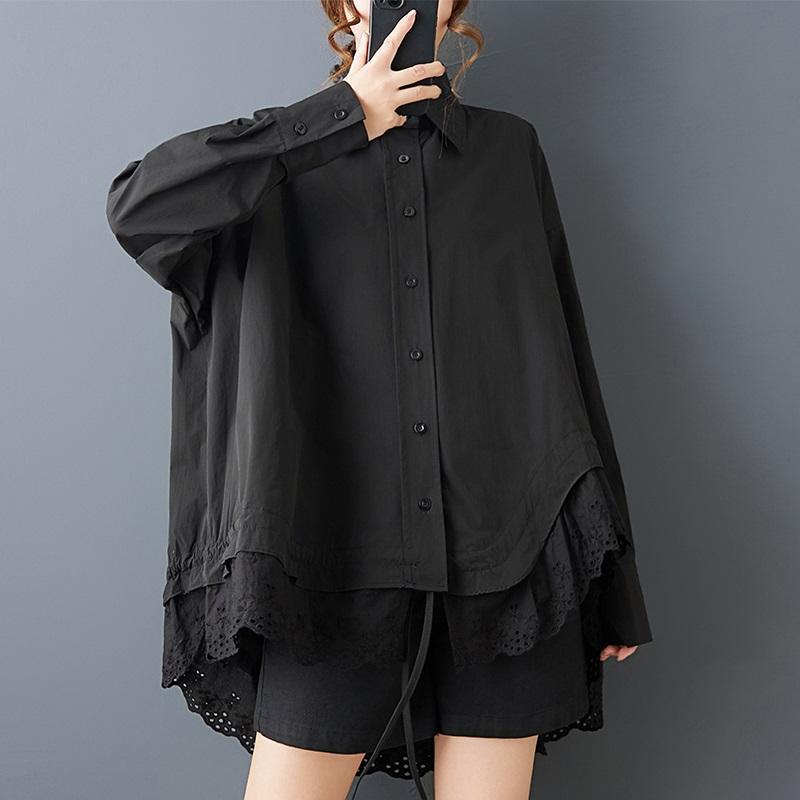 long sleeve oversized Black vintage shirts & blouses for blouse Casual loose spring autumn tops women button up shirt