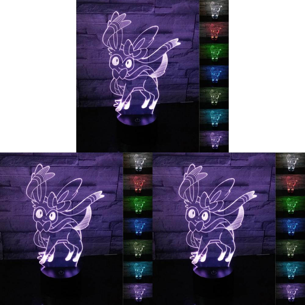 New Pokemon Go 3d Sylveon Night Light With Stunning 7 Color Change Led Desk Lamp
