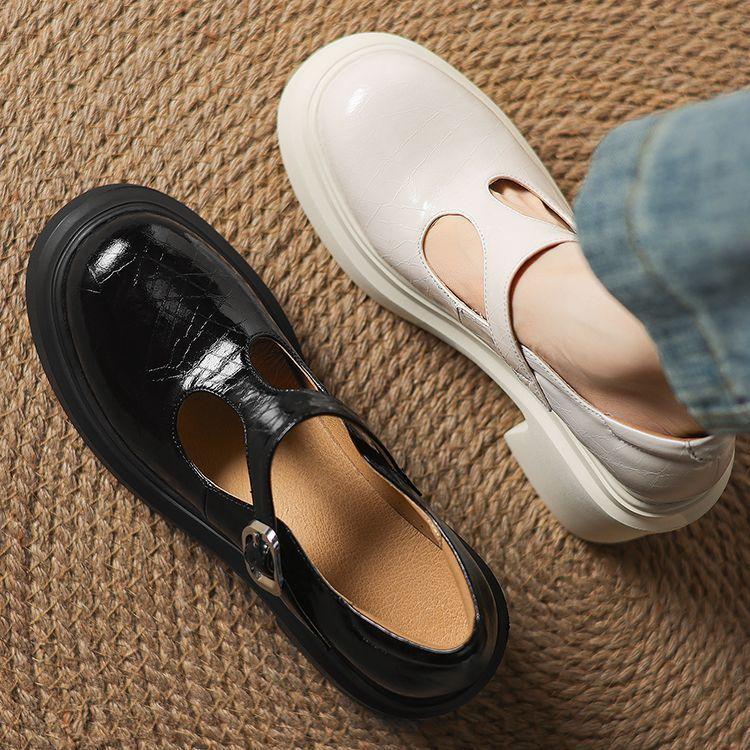 White Fashion Thick Heel Single Shoes Women's 2025 Spring Small Mary Jane Shoes One-button Platform High Heel Small Leather Shoes
