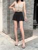 Syvent Black Pleated Mini Solid Beautiful Costume Ultra Mini 12F049 Skirt, A-Line, Color, Leg-Slimming, Bottoms, Casual, Knee-Length, Uniform, Cute,