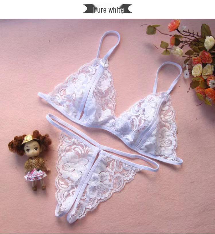 Sexy Transparent Lace Lingerie Set: Bra & Split Triangle Panties