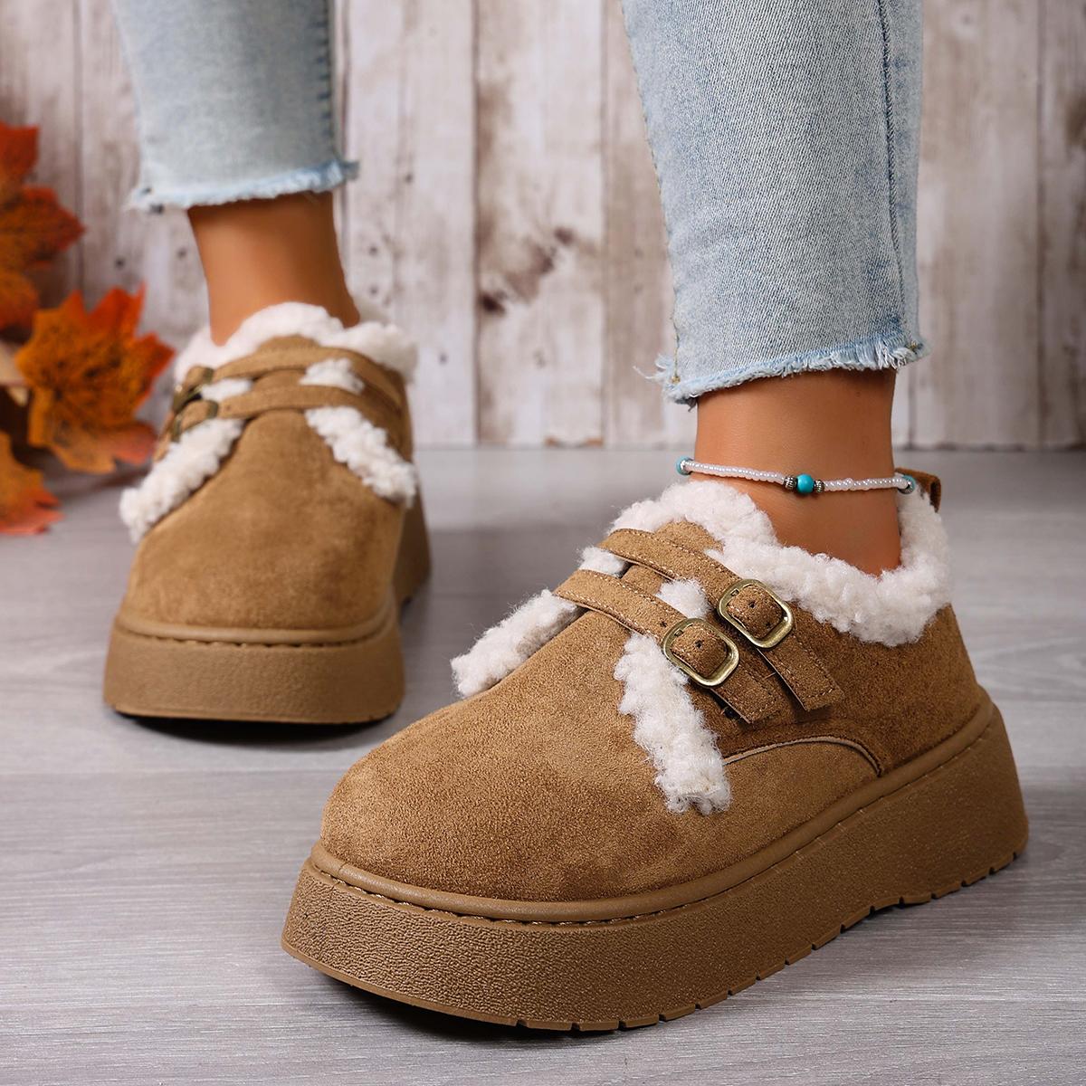 

Round Toe Thick Bottom Furry Casual Shoes Women 2025 Winter Warm Plush Snow Boots with Platform Metal Bucket Suede Ankle Boots 42 коричневый