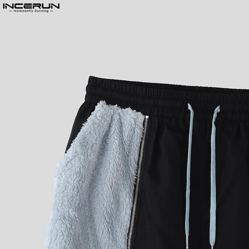 INCERUN Men Drawstring Elastic Waist Furry Patchwork Home Wear Mini Shorts