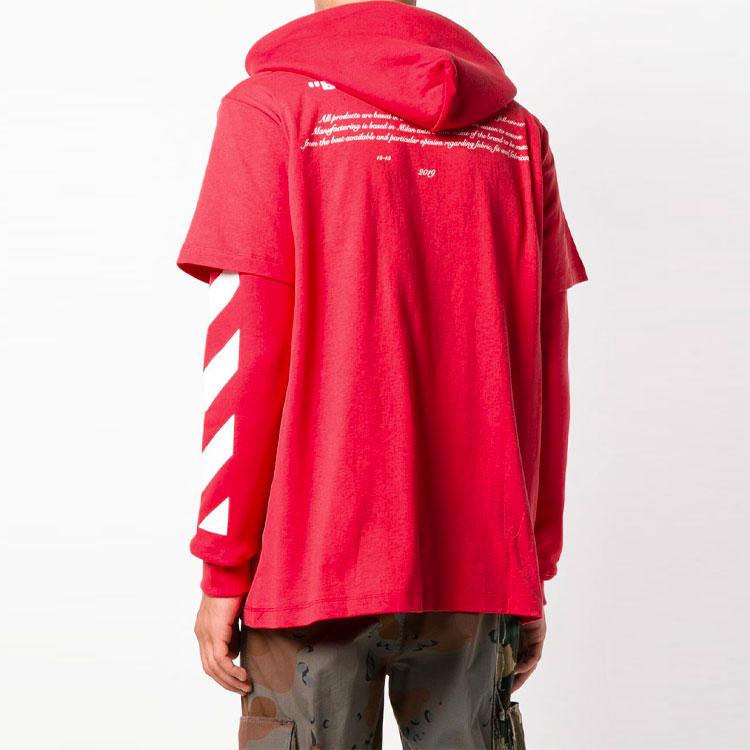 Off-White SS19 Portrait Print False Two-Piece Hoodie Sweatshirt Men Tops Red OMBB042F181920112030