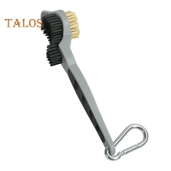 

Двухсторонняя щетка для клюшек для гольфа с нейлоновой щетиной, нескользящая ручка, компактный дизайн, портативная быстросъемная щетка для клюшек, скребок для чистки серый