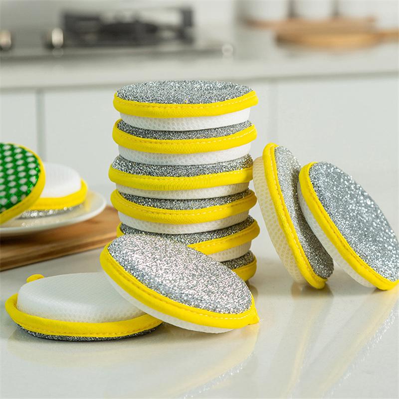 

Двусторонняя губка для мытья посуды Бытовые чистящие средства Кухонная многоразовая посуда Щетка для мытья посуды 2pcs