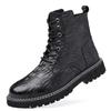 Crocodile Leather Pattern Martin Boots Men's  Genuine Leather Top Layer Cowhide  Autumn and Winter New Soft-soled Leather Shoes Men's Fashion