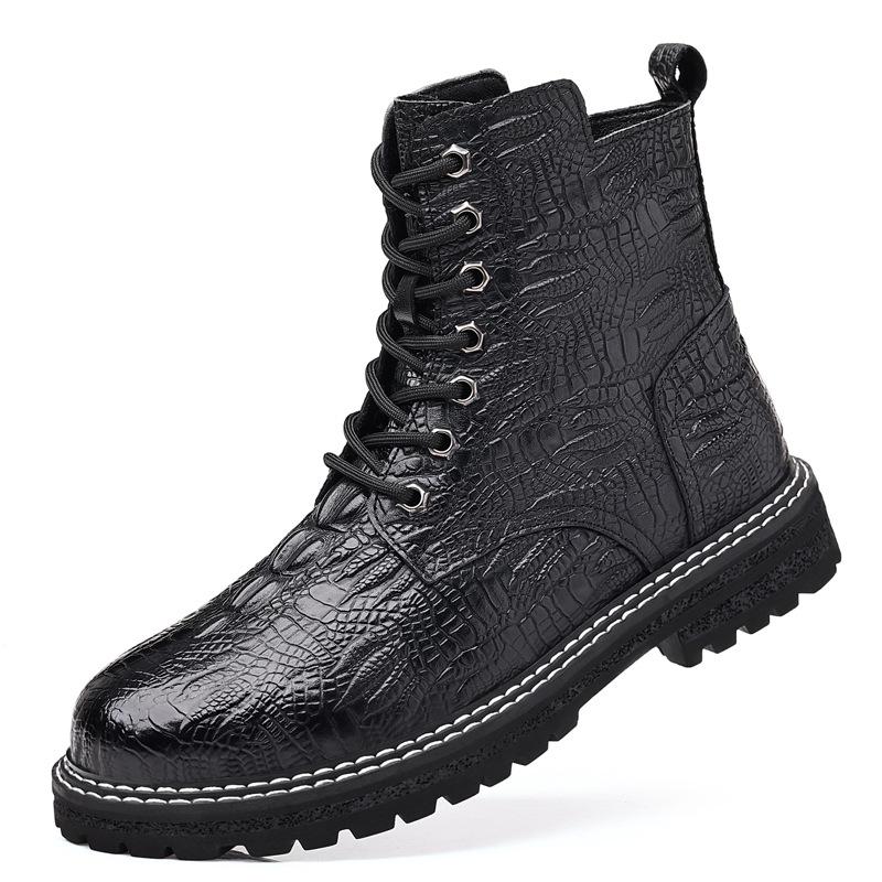 Crocodile Leather Pattern Martin Boots Men's  Genuine Leather Top Layer Cowhide  Autumn and Winter New Soft-soled Leather Shoes Men's Fashion