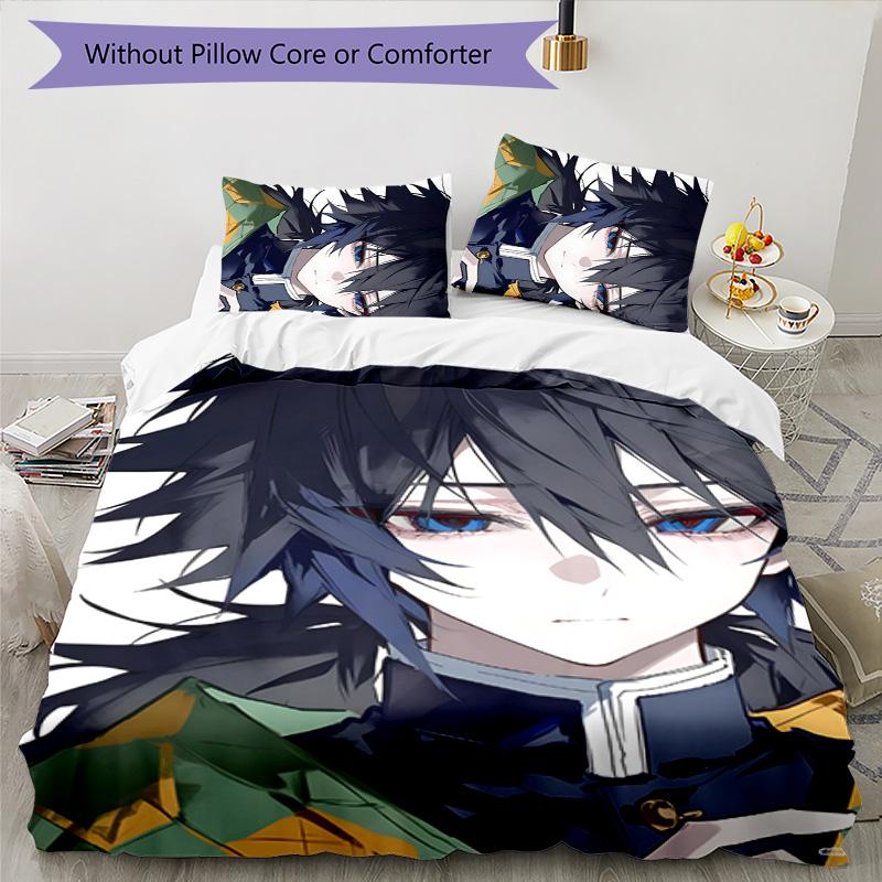 3pcs Tomioka Giyuu4 Design Cover Set - HD Printed Bedding with 1 Cover and 2 Pillowcases - Perfect for Home and Dorm Decor