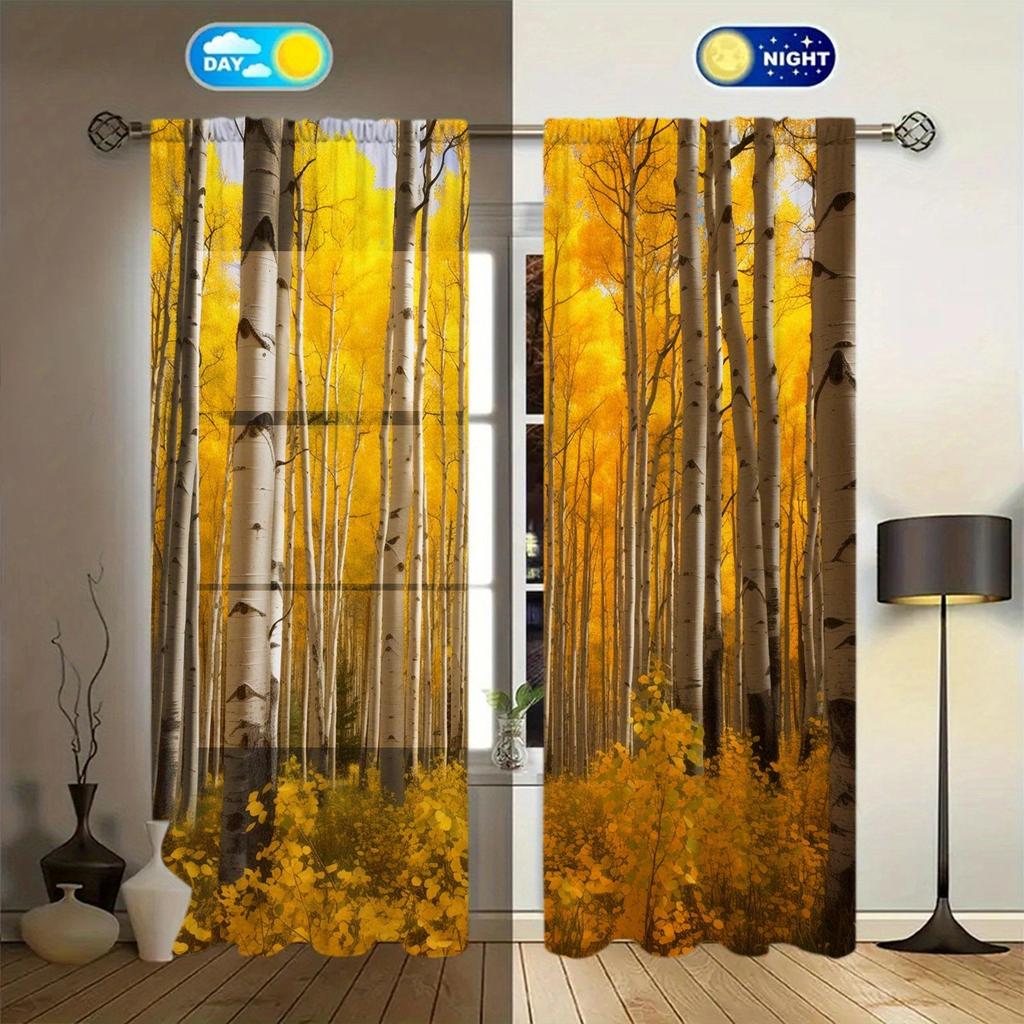 Yellow Birch Printed Curtain for Home Decor - Rod Pocket Window Treatment for Bedroom   Kitchen   Living Room