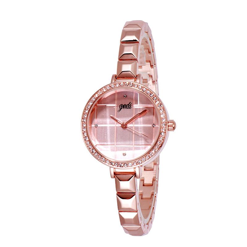 Rose Gold Temperament Socialite Watch Woman, Trendy Plaid Creative Bracelet Watch, Student Waterproof Fashion Watch