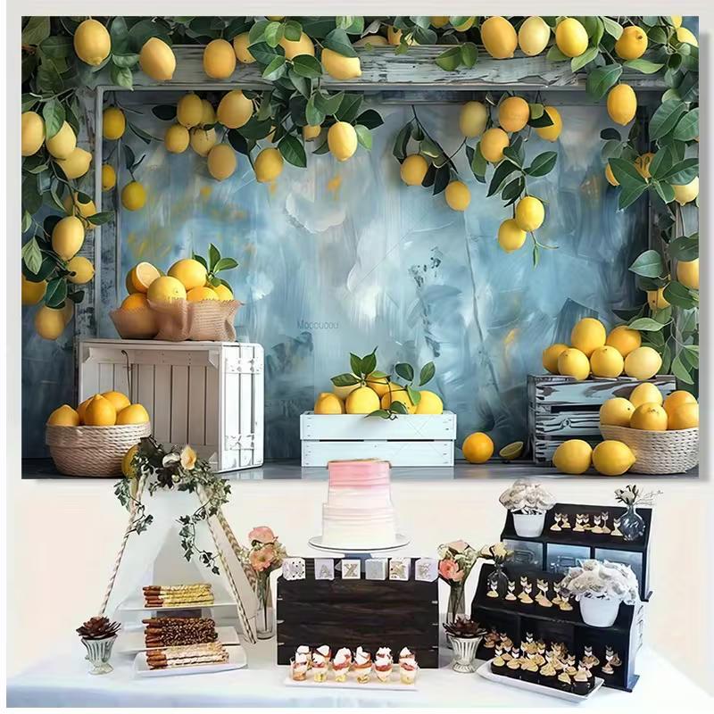 2D Summer Lemon Party Backdrop with Crates Photo Booth Background