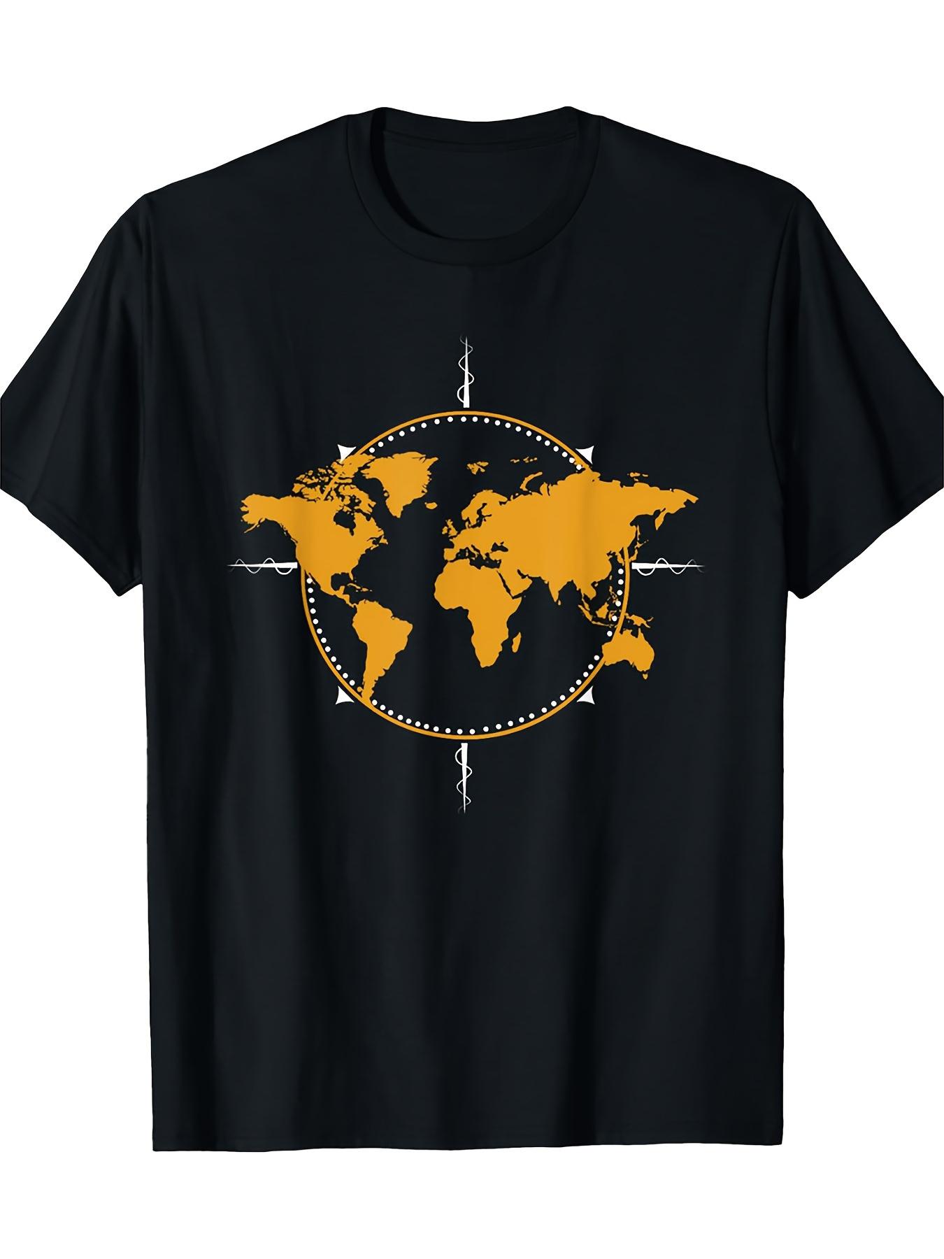 

T-Shirt Featuring a World Map And Compass Design XXXL