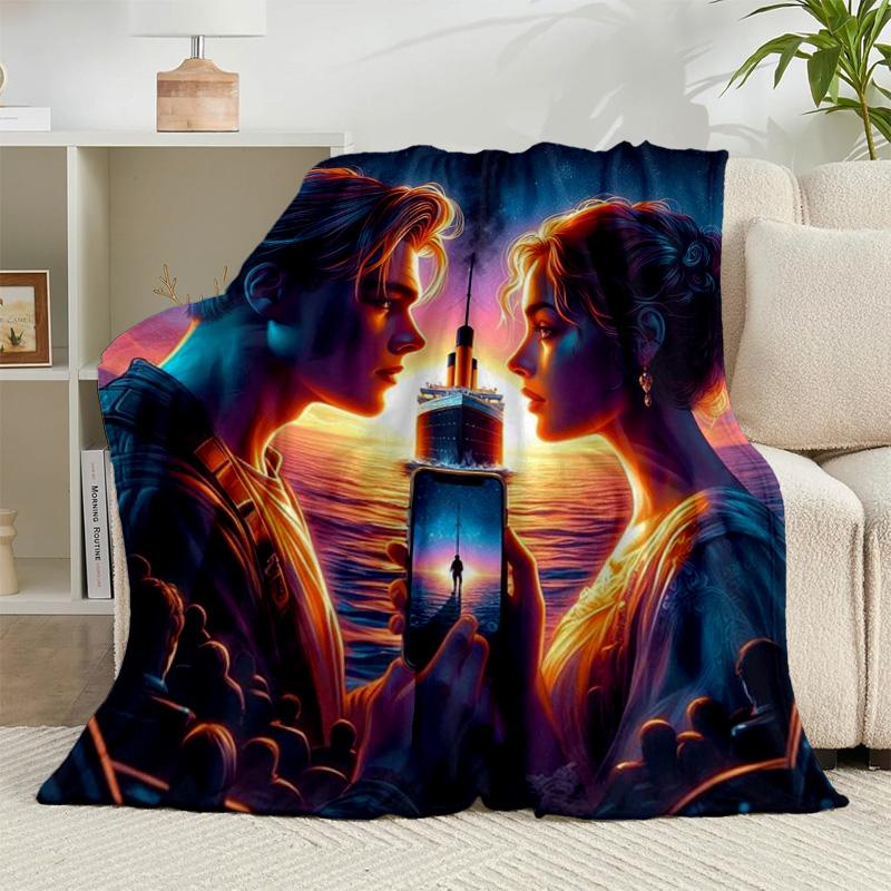 1PC Love On The Tita-nic Flannel Blanket Gift, Suitable for Both Men And Women, Soft Ideal for Beds And Sofa, Birthday Or Christmas Gift