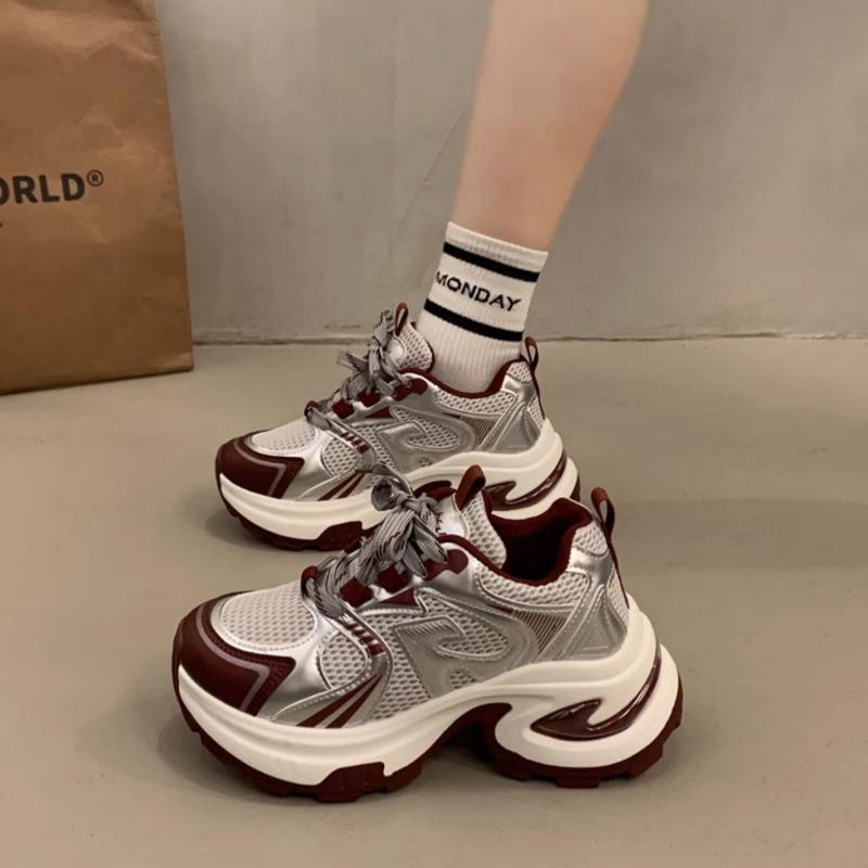 

Versatile muffin platform dad shoes for women, small people gain height, new silver sports and leisure shoes 40 красный
