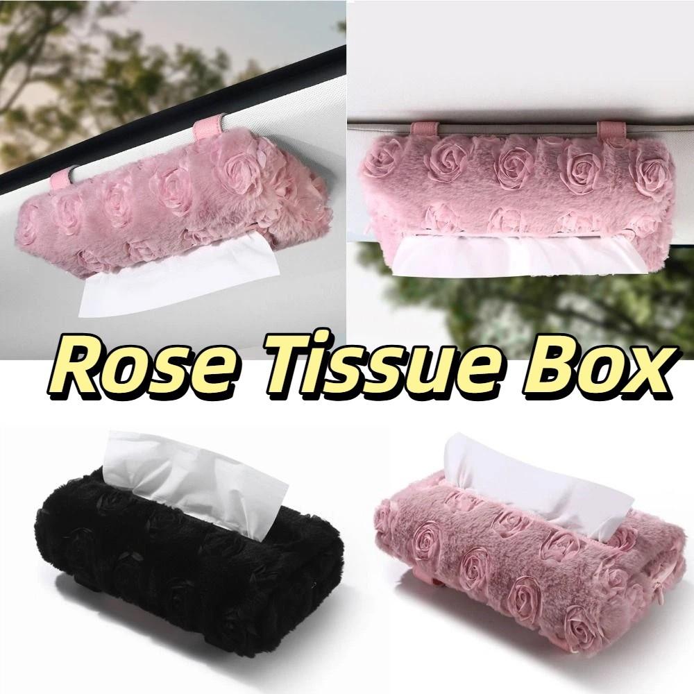 Cute Rose Tissue Box Leather Sunvisor Tissue Case Car Accessories Napkin Box  Women rosa