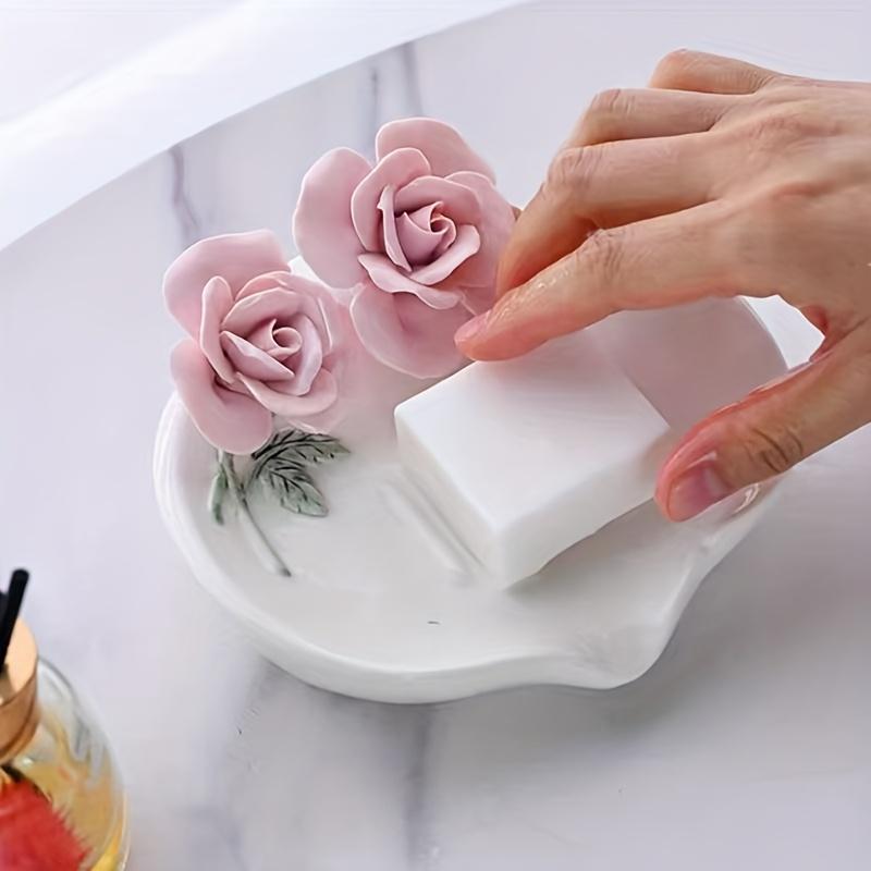 1 Stück Keramik Handgeformte Rose Haushalt Seife Seifenschale Badezimmer Waschbecken Seifenhalter Seifenschale