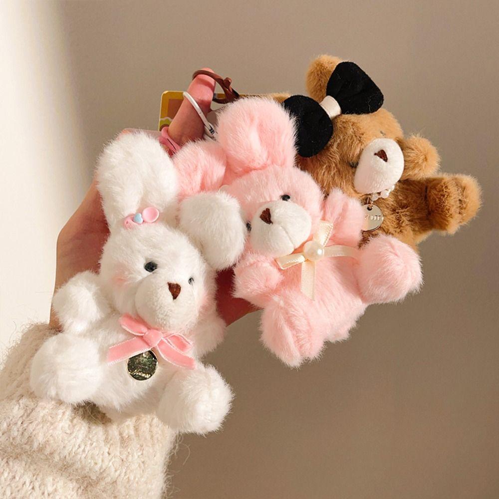 Cartoon Pilot Bear Keychain Hanging Rope Stuffed Animal Pendant Lovely Plush Bear Key Ring  Women