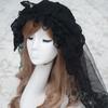 Vintage Brides Lace Veil Headdress Black White Lolita Veil for Outdoor Occasions
