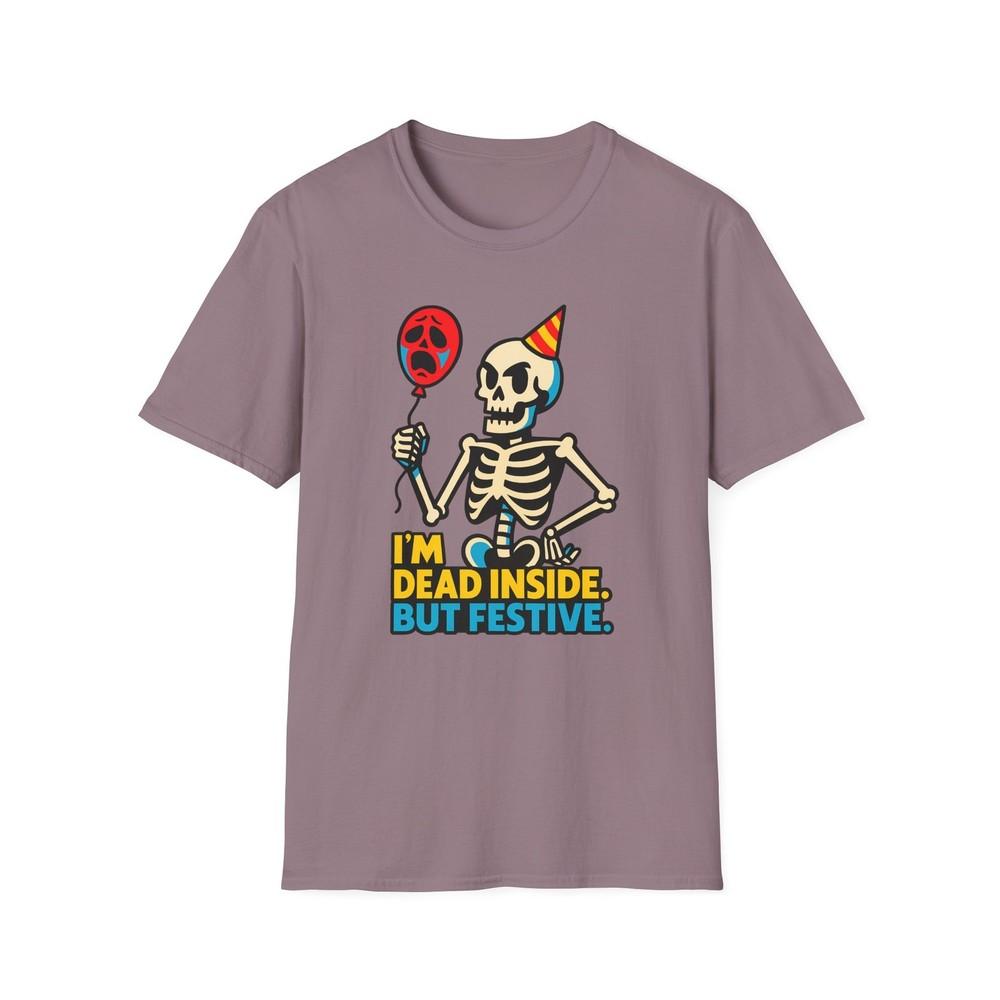 

Unisex Softstyle T-Shirt Cocky Skeleton Party Screaming Balloon Halloween Fall 2XL