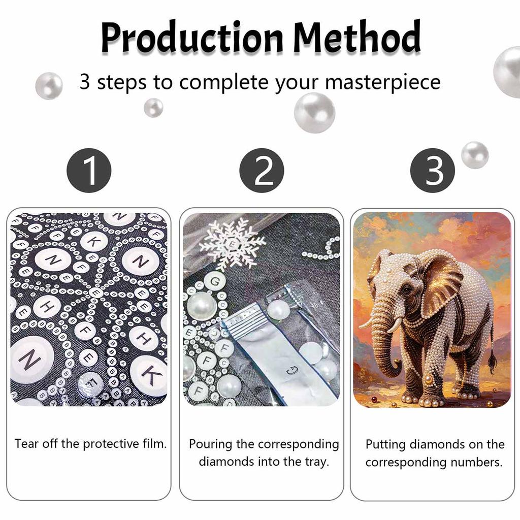 Pearl Painting DIY Kit Frameless Elephant Canvas Shiny Bead Art Creative Craft Home Decor Bedroom Living Room Gift Idea